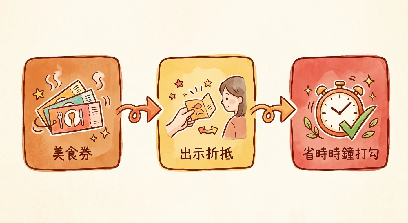 說明美食券／購物券的使用邏輯